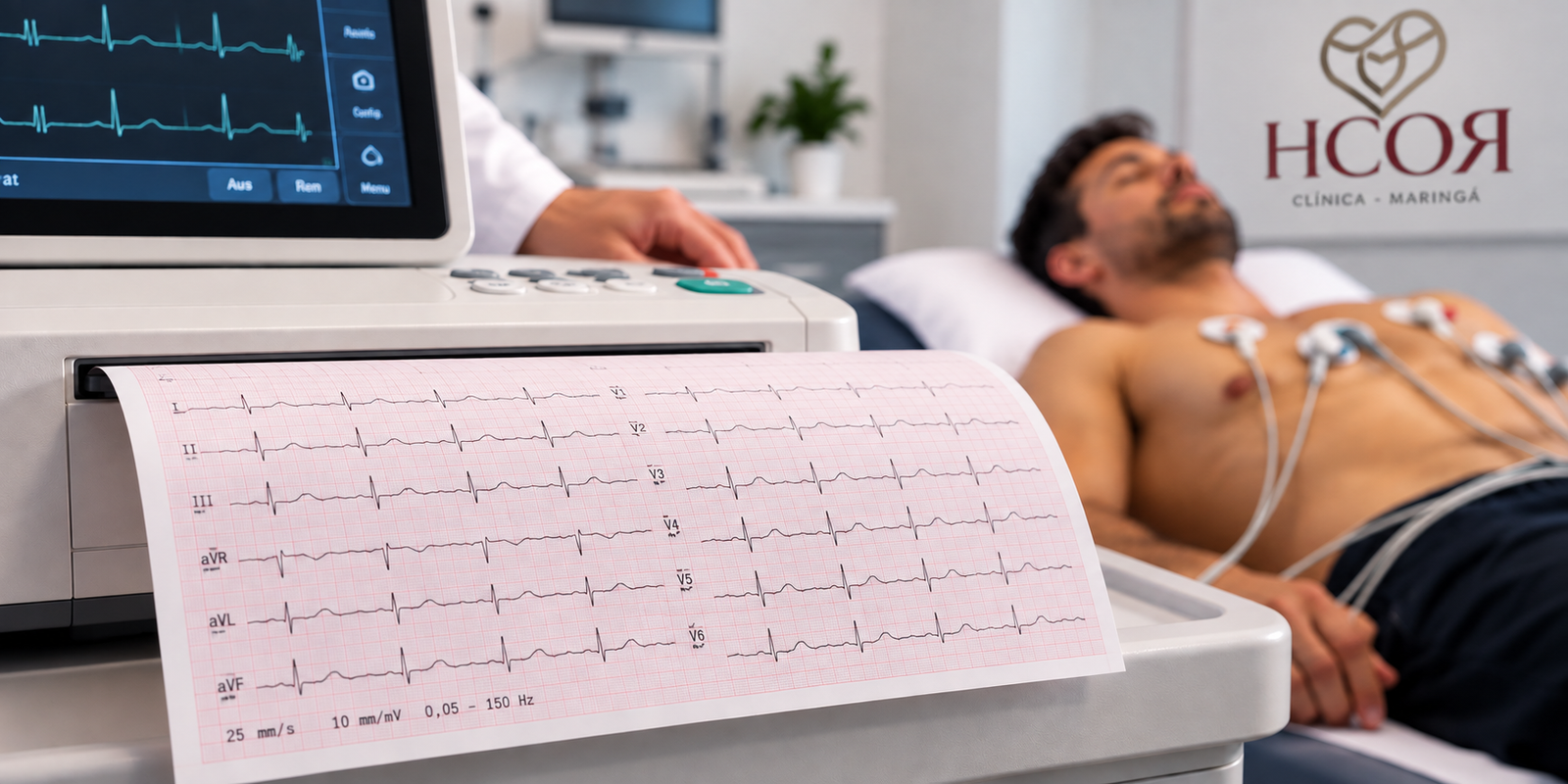 Eletrocardiograma sendo realizado na HCor Clínica Maringá